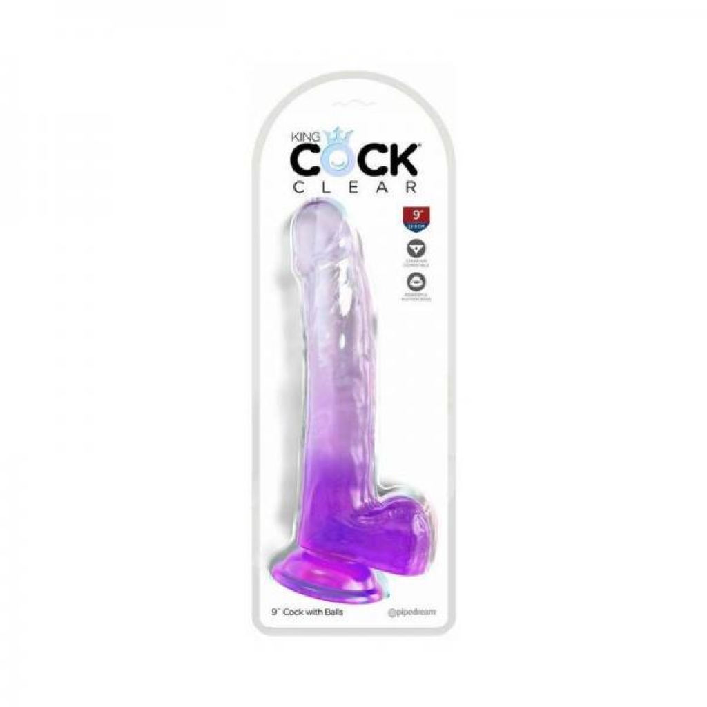 King Cock Clear 9in W/ Balls Purple - Huge Dildos