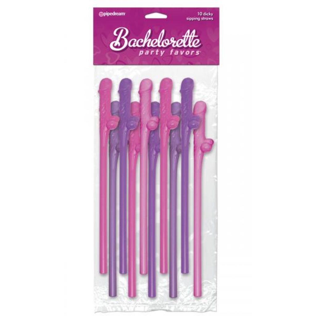 Bachelorette Party Favors Dicky Sipping Straws Pink/Purple 10pc. - Serving Ware