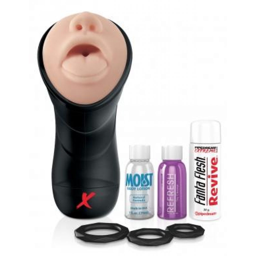 PDX Elite Deep Throat Vibrating Stroker Beige - Blow Job Masturbators