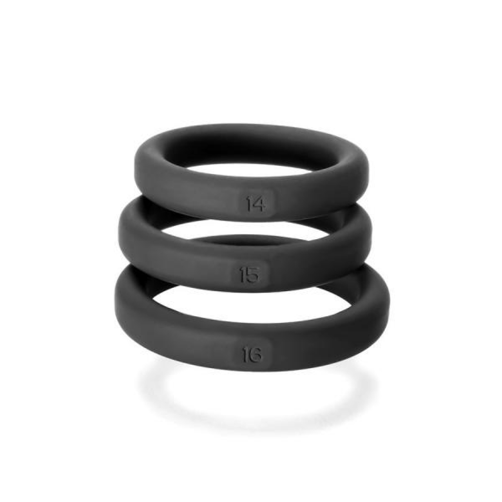 Xact-Fit Silicone Rings #14, #15, #16 Black - Cock Ring Trios