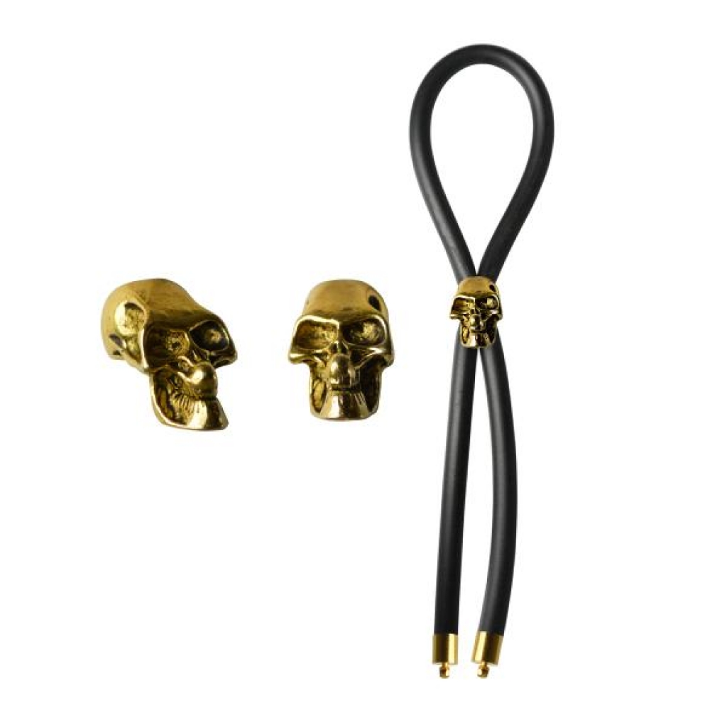 Bolo Lasso Cock Ring Gold Skull Bead Black - Adjustable & Versatile Penis Rings