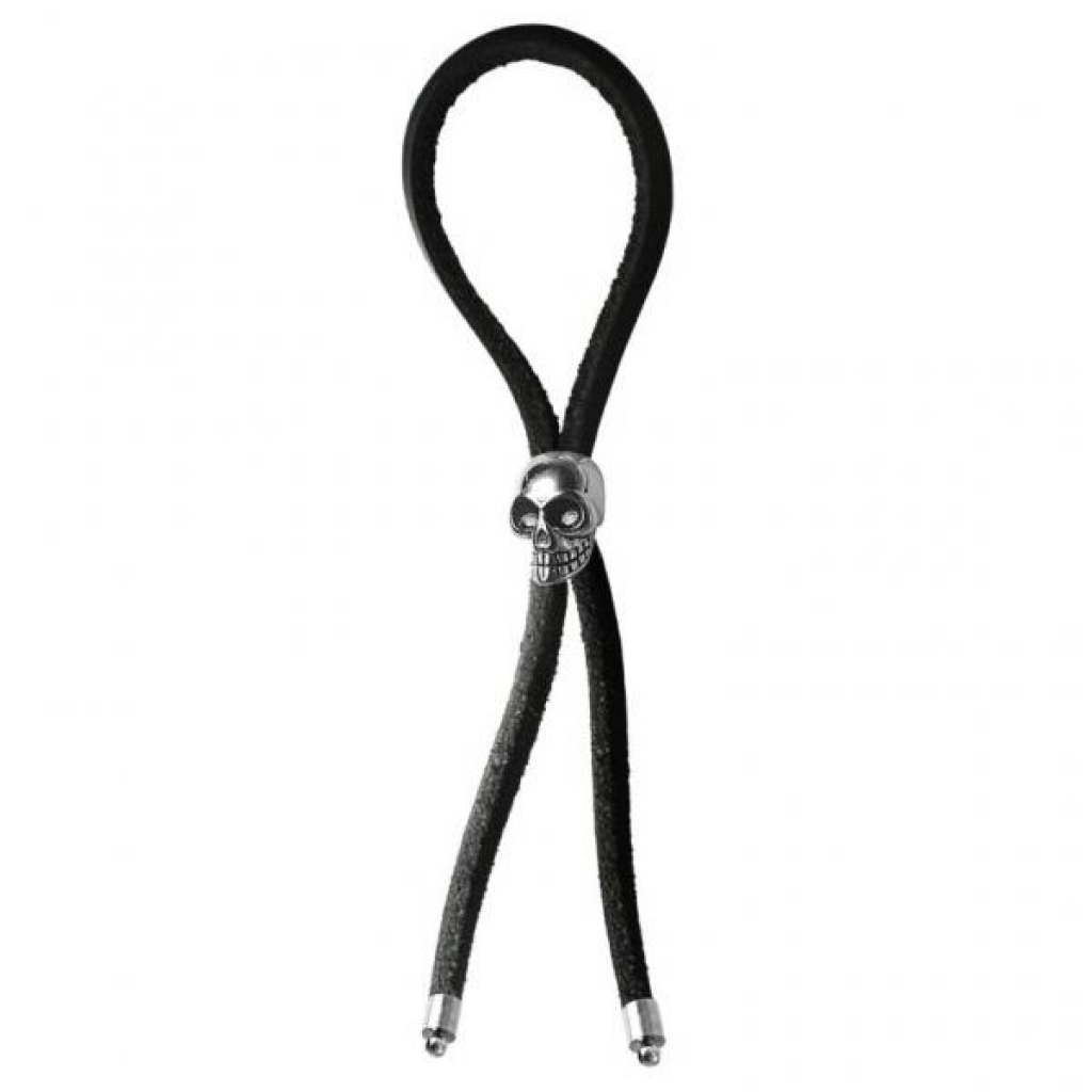 C-ring Lasso Silver Skull Bead Leather Strap Black - Adjustable & Versatile Penis Rings
