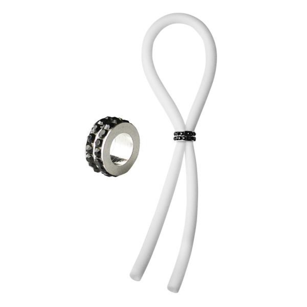 Bolo Lasso Ring Siilcone Black Gems Bead White - Adjustable & Versatile Penis Rings