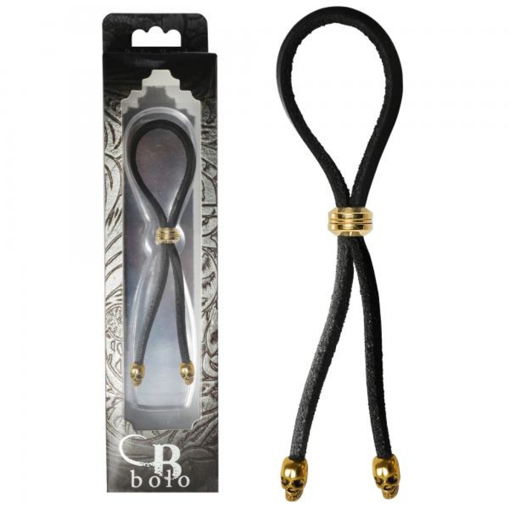 C-ring Lasso Gold Bead Slider W/ Gold Skull Tips Leather - Adjustable & Versatile Penis Rings