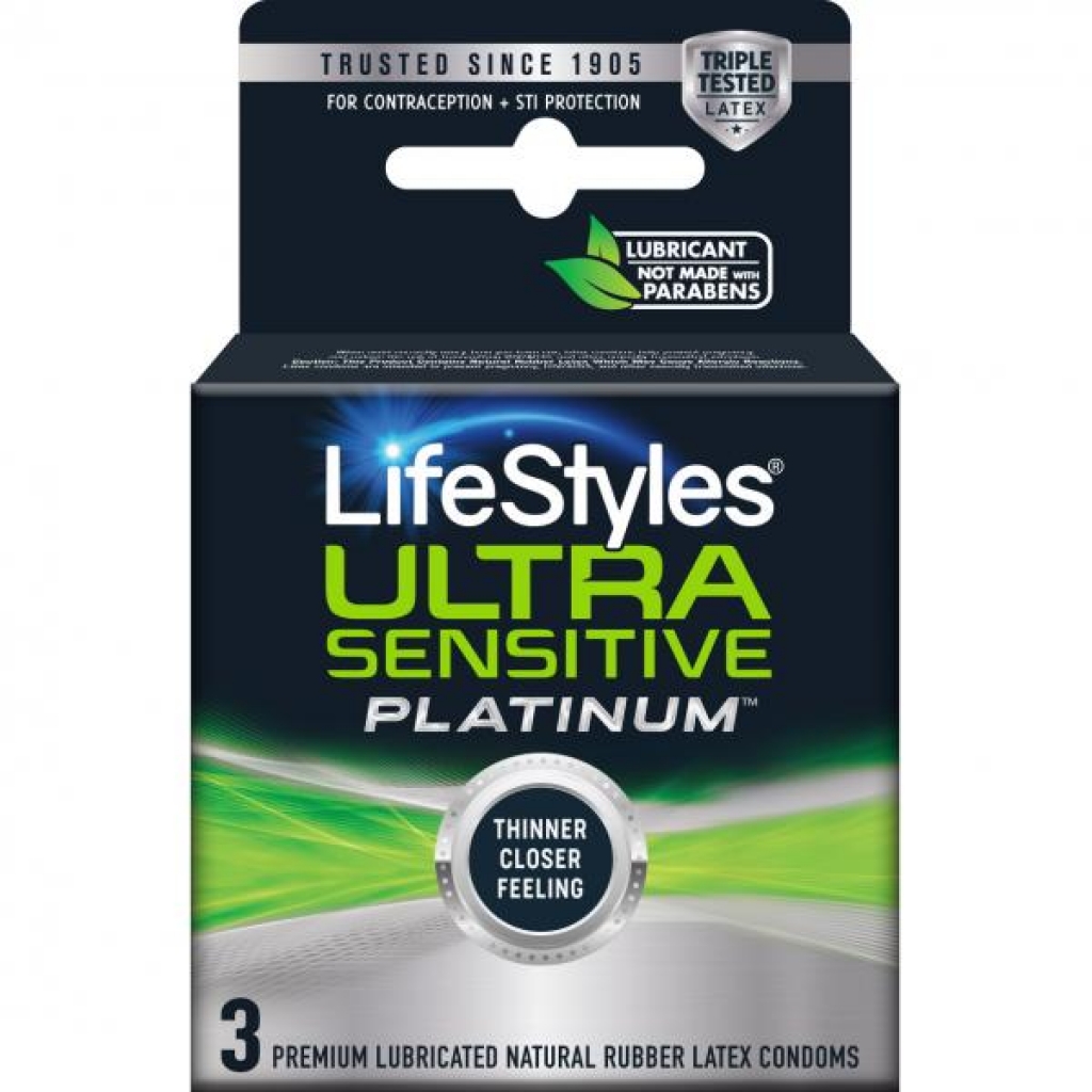 Lifestyles Ultra Sensitive Platinum Latex Condoms Pack Of 3 - Condoms