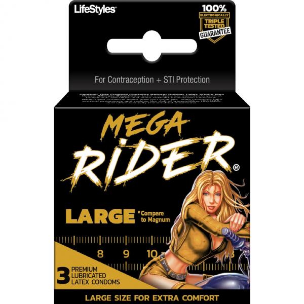 Lifestyles Mega Rider Large Latex Condoms 3 Pack - Condoms