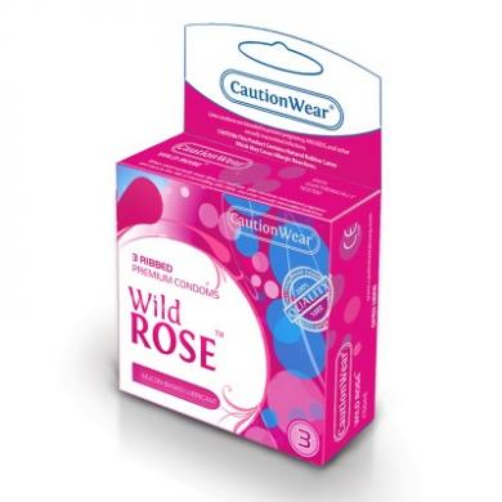 Wild Rose Ribbed Lubricated Condoms 3Pk - Condoms