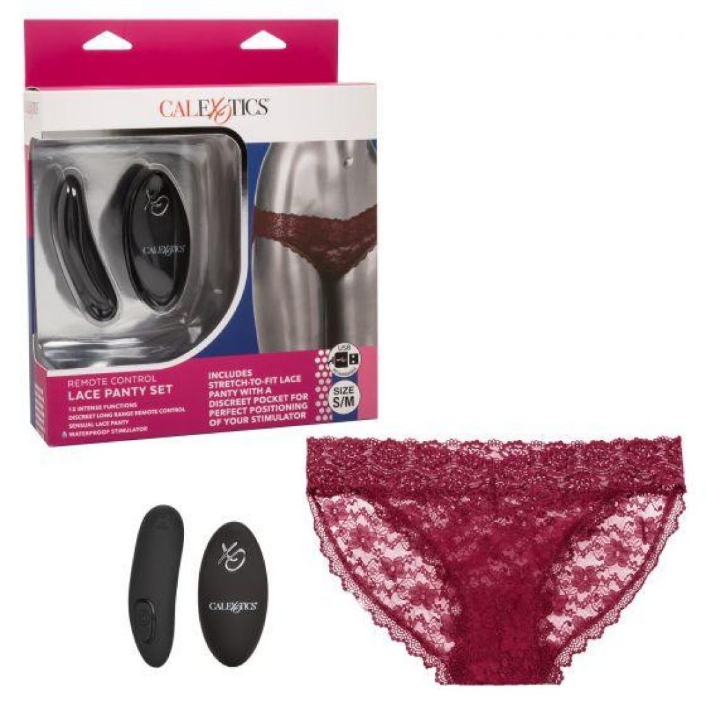 Remote Control Lace Panty Set S/M - Burgundy