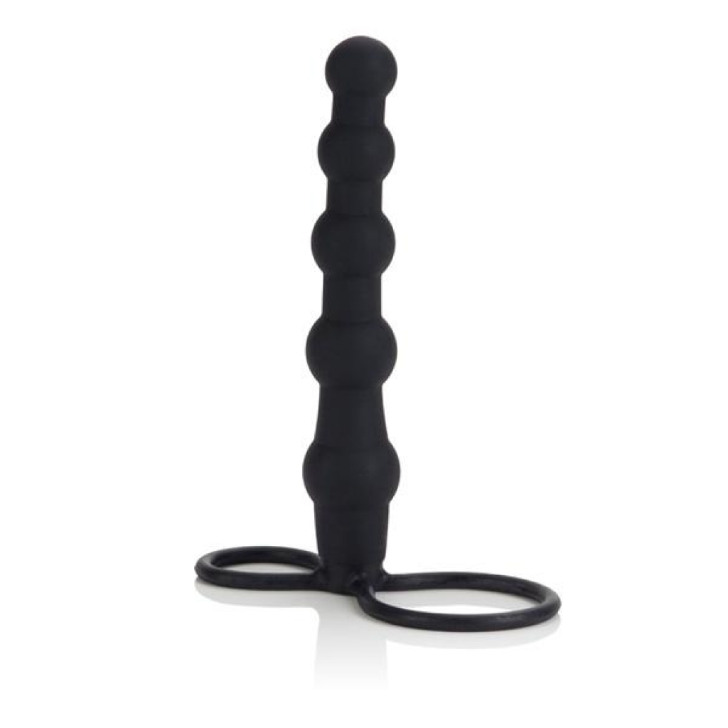 Silicone Love Rider Beaded Dual Penetrator Black - Double Penetration Penis Rings