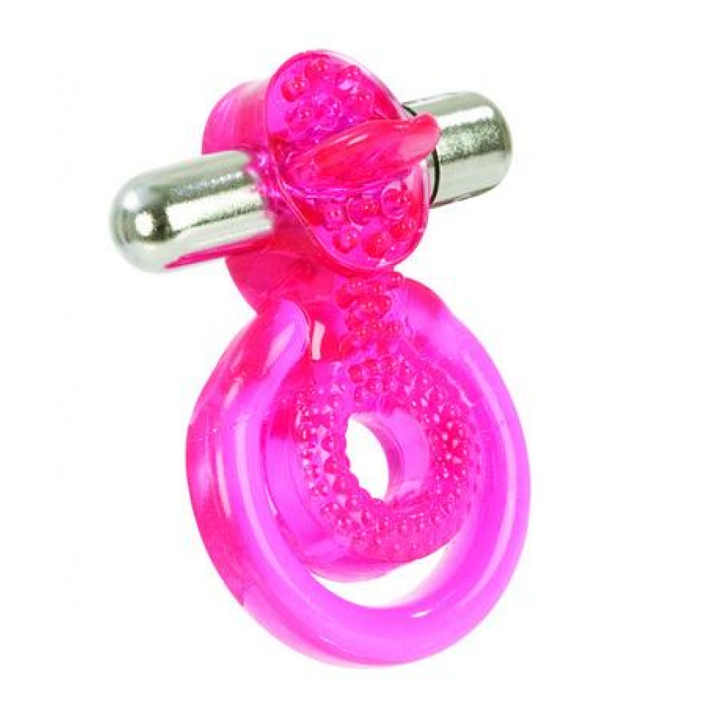 Dual Clit Flicker With Removable Waterproof Stimulator Pink - Couples Vibrating Penis Rings