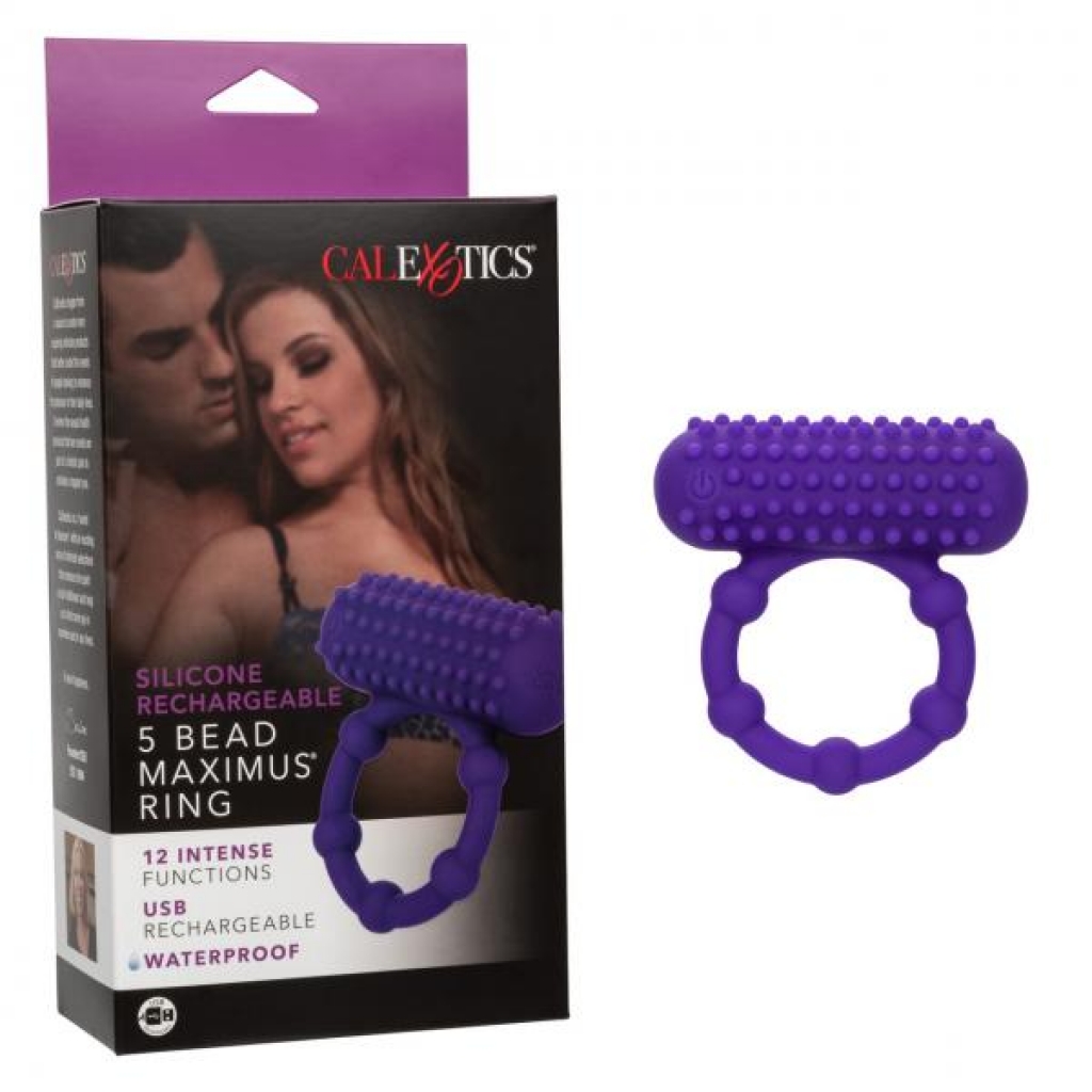 Silicone Rechargeable 5 Bead Maximus Ring - Couples Vibrating Penis Rings