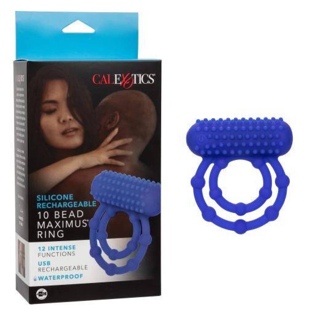 Silicone Rechargeable 10 Bead Maximus Ring - Couples Vibrating Penis Rings