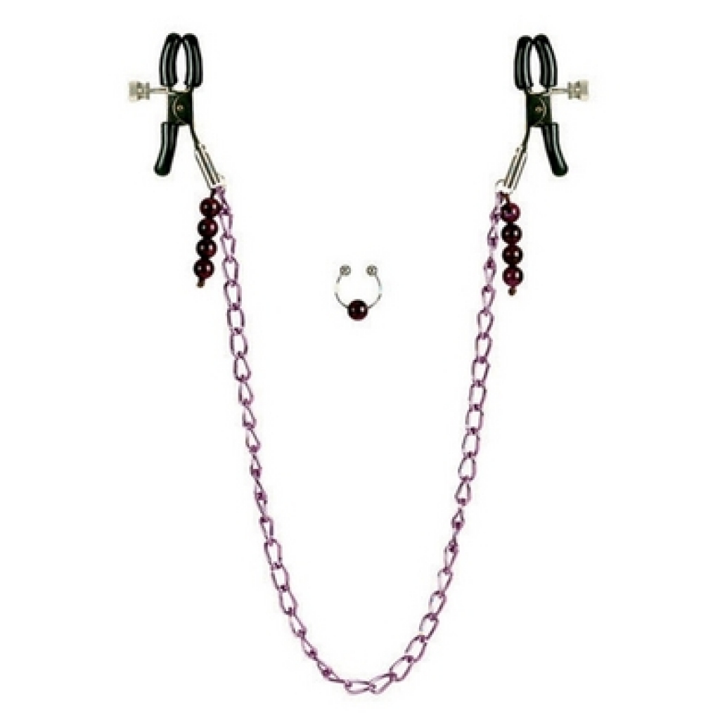 Nipple Clamps- Purple Chain with Navel Ring - Nipple Clamps