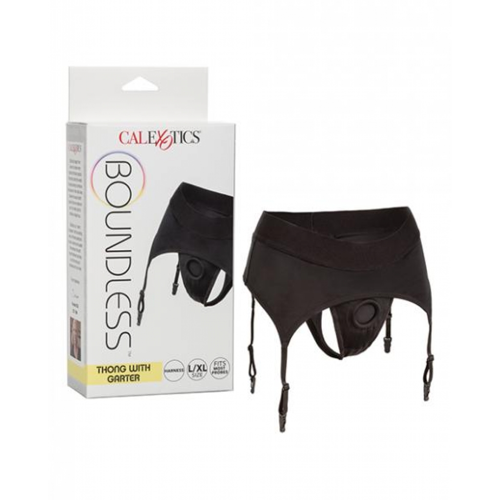 Boundless Thong W/ Garter L/xl Harness Black - Harnesses