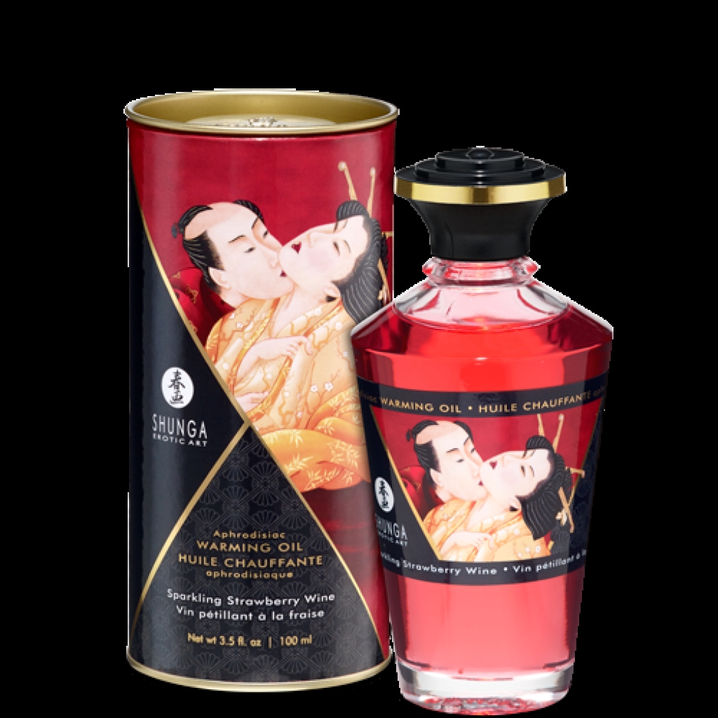 Shunga Warming Massage Oil Strawberry 3.5 fluid ounces - Sensual Massage Oils & Lotions