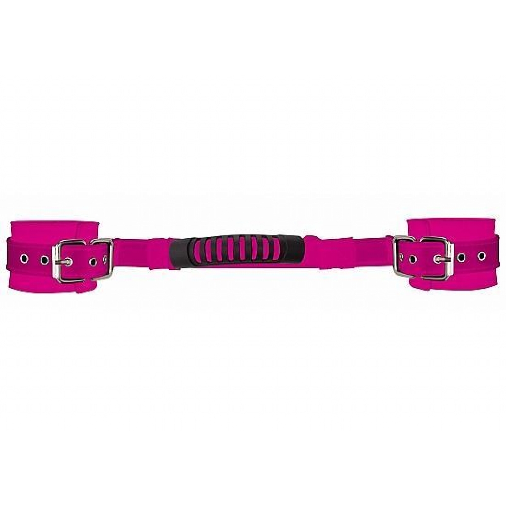 Ouch Adjustable Leather Handcuffs Pink - Handcuffs