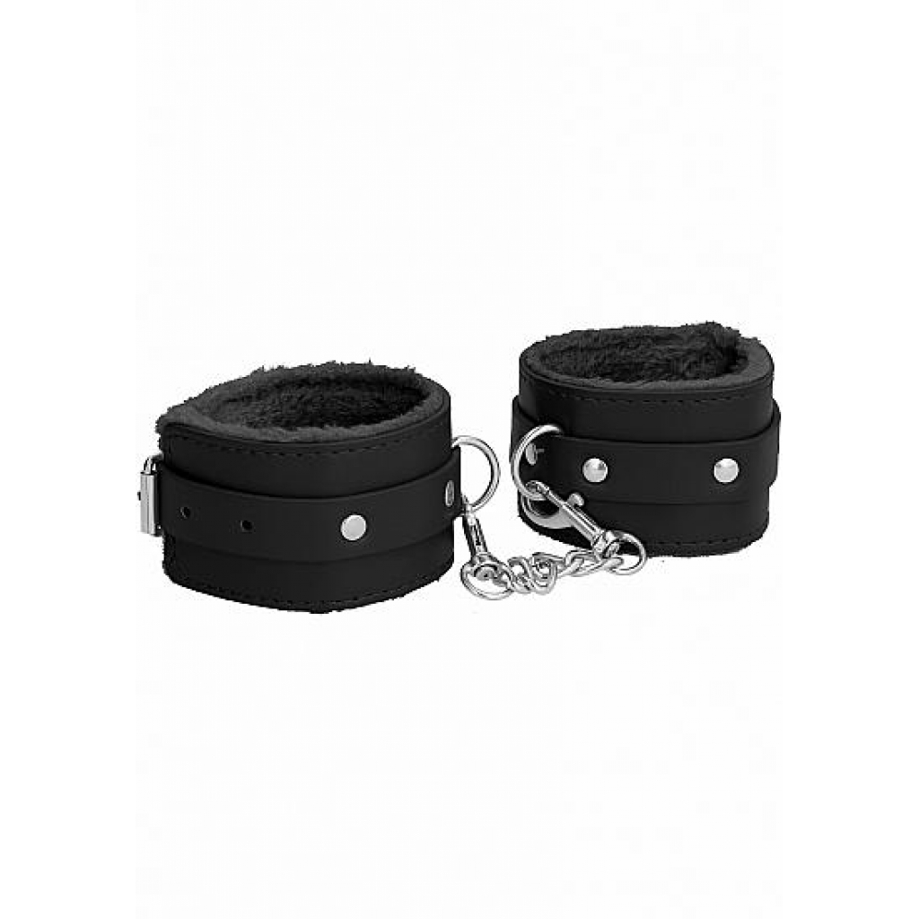 Ouch! Plush Leather Handcuffs Black - Handcuffs