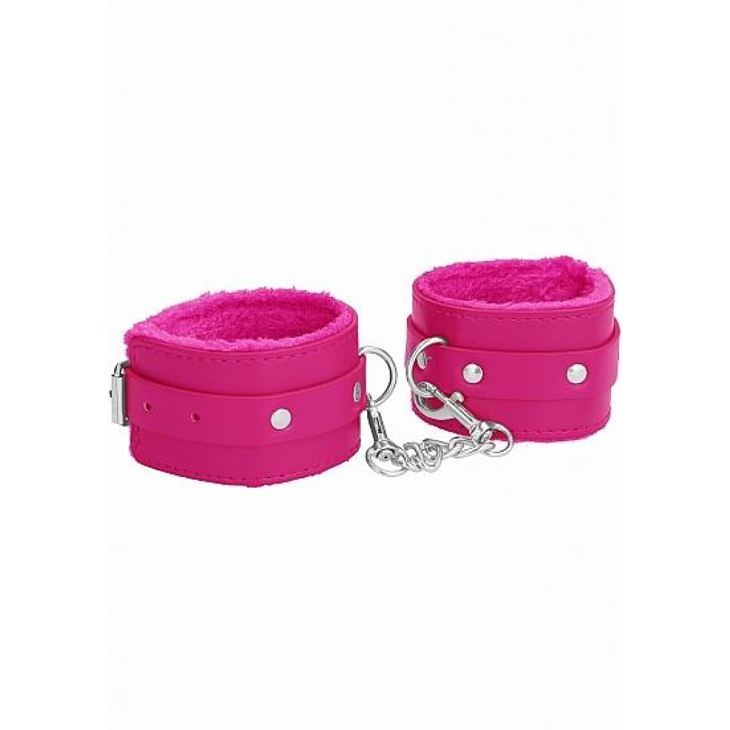 Ouch! Plush Leather Handcuffs Pink - Handcuffs