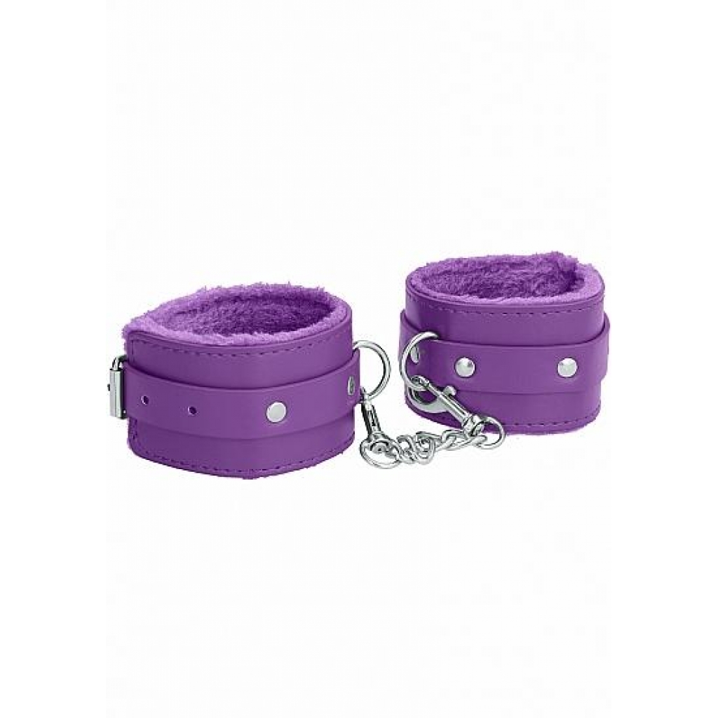 Ouch! Plush Leather Handcuffs Purple - Handcuffs