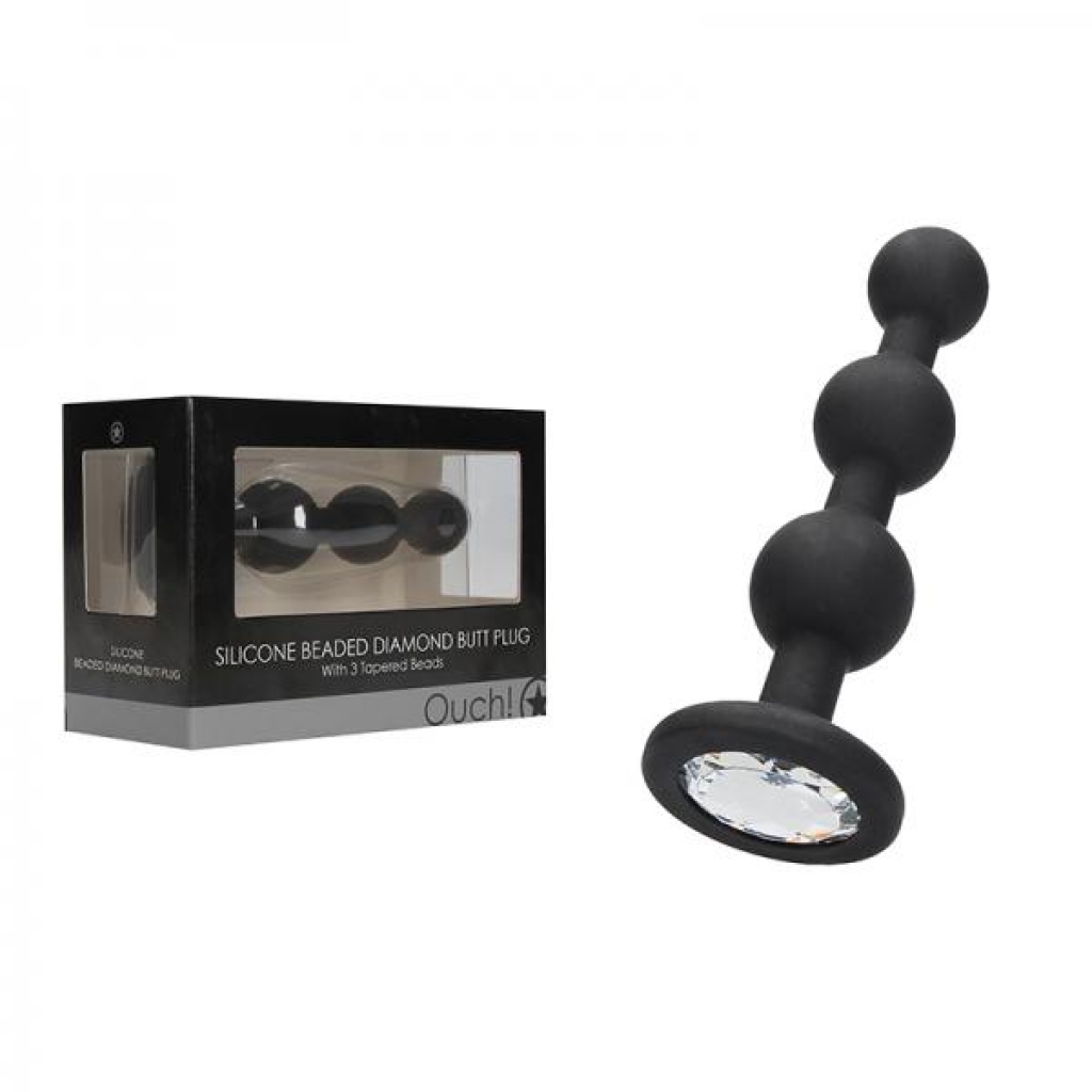 Silicone Beaded Diamond Butt Plug - Black