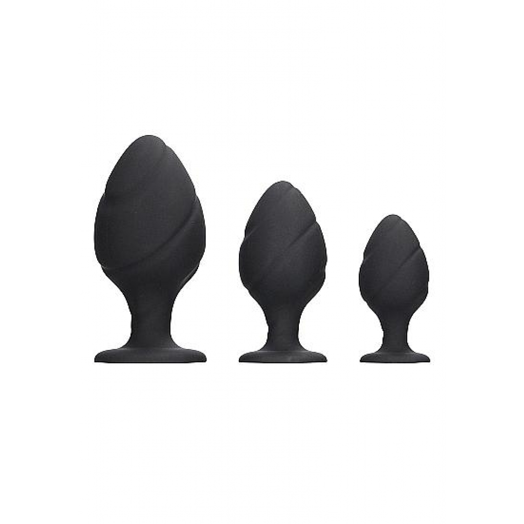 Swirled Butt Plug Set Black - Anal Trainer Kits