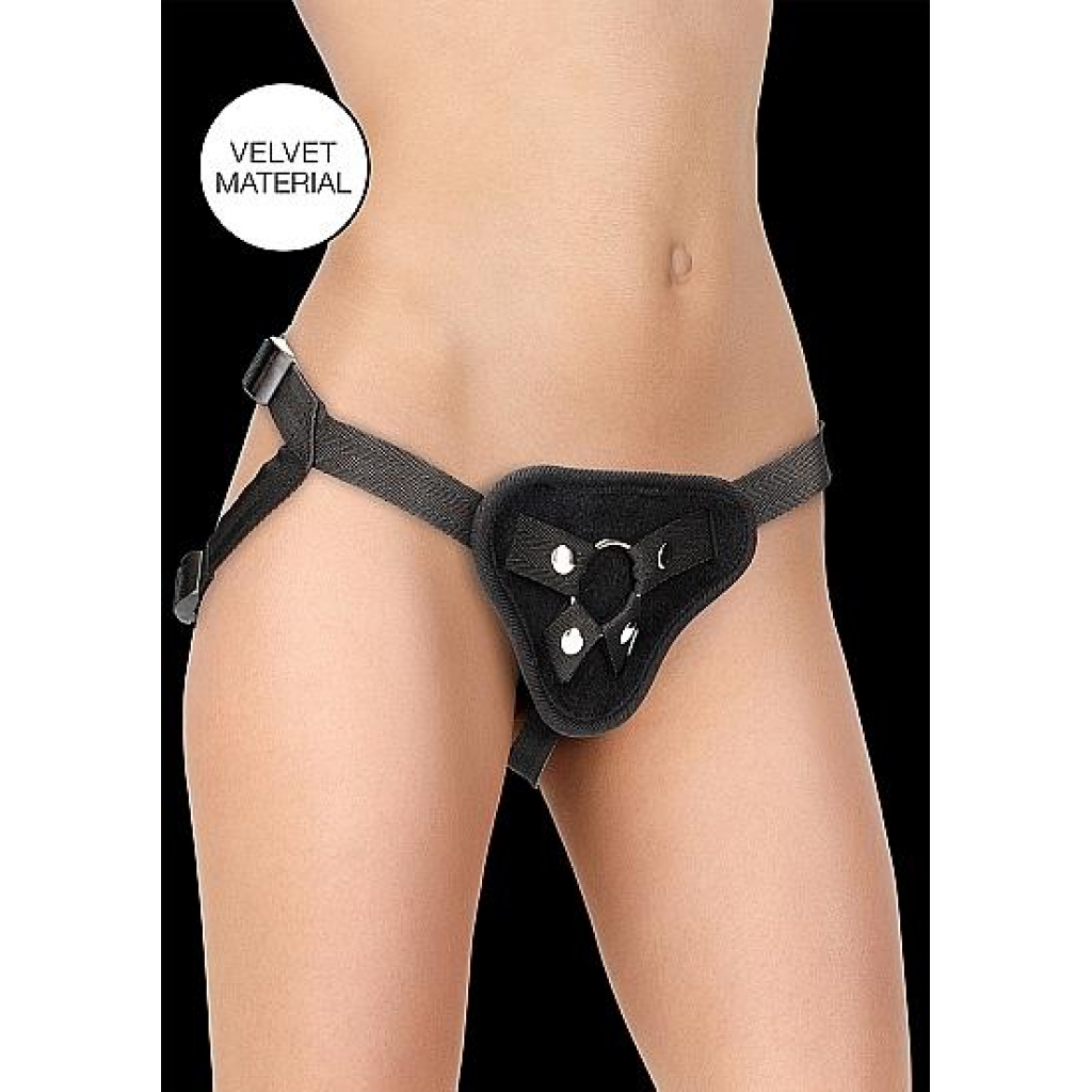 Velvet & Velcro Harness W/ O-ring Adjustable Black - Harnesses