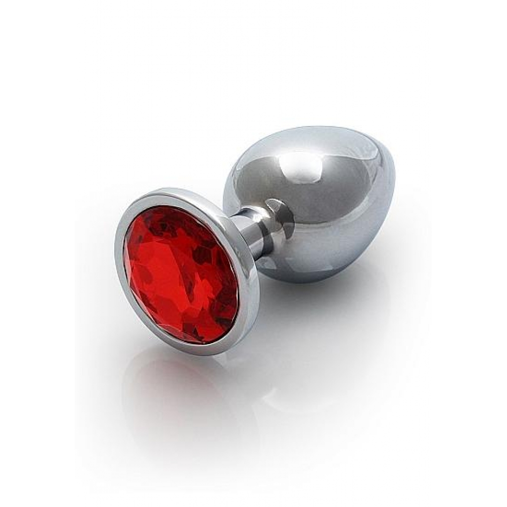 Round Gem Butt Plug Medium Silver Ruby Red - Anal Plugs