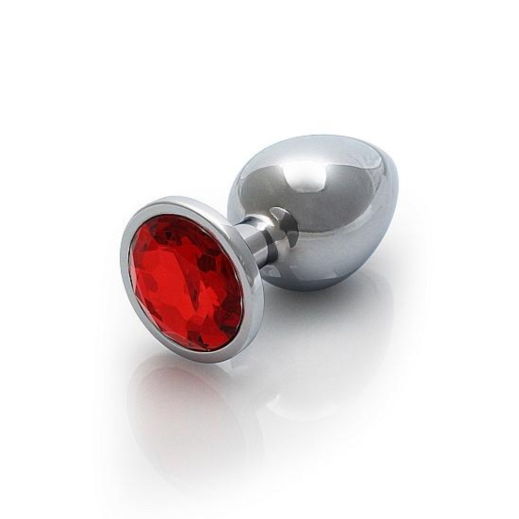 Round Gem Butt Plug Large Silver Ruby Red - Anal Plugs