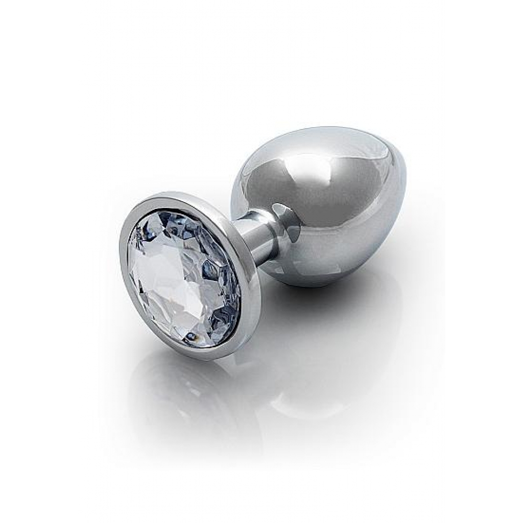 Round Gem Butt Plug Medium Silver Diamond - Anal Plugs