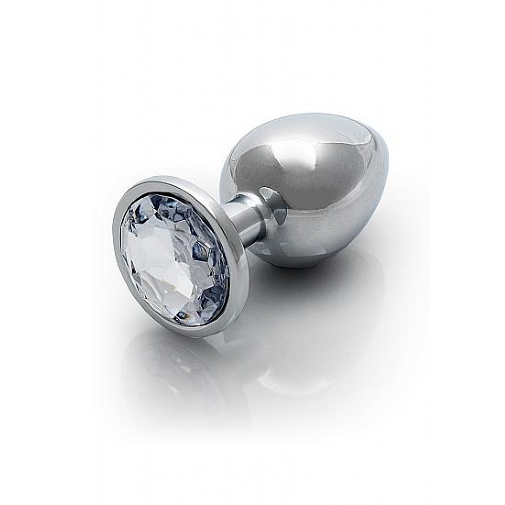 Round Gem Butt Plug Large Silver Diamond - Anal Plugs