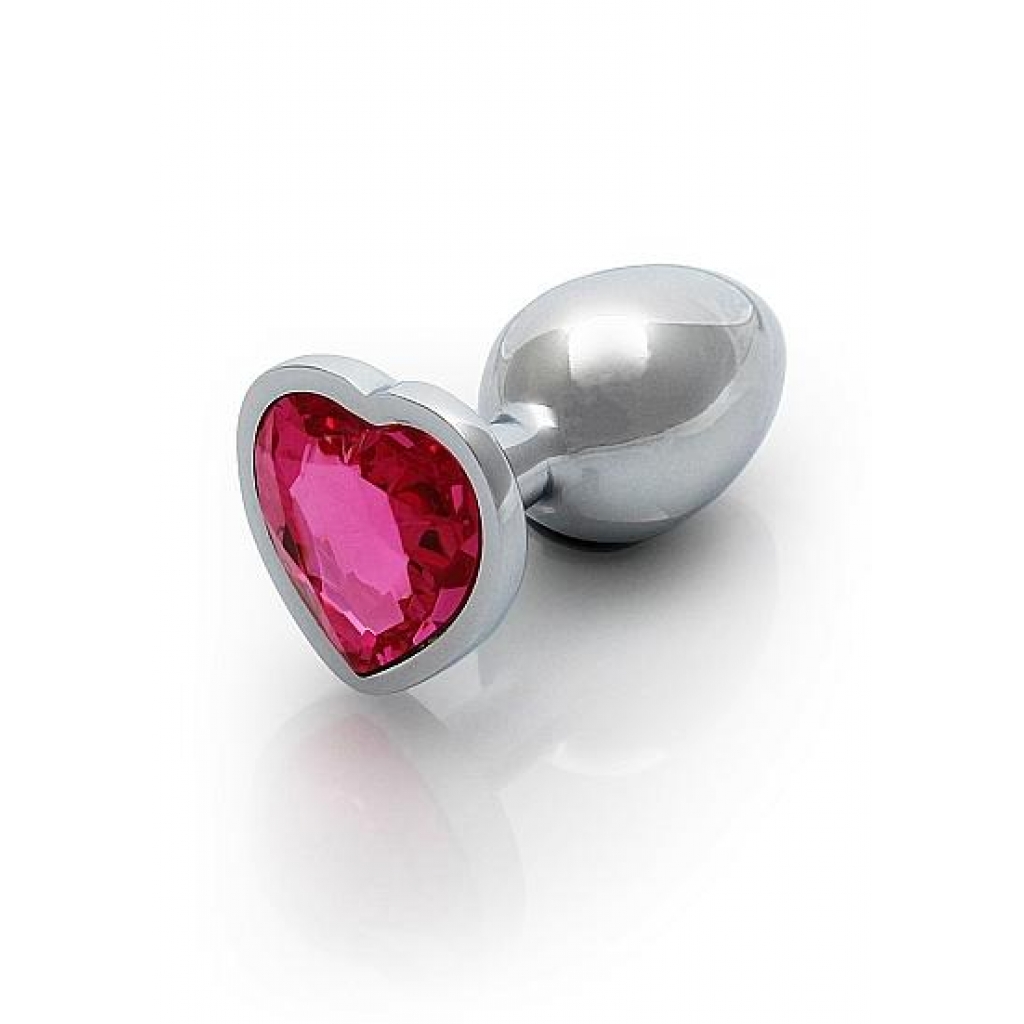 Heart Gem Butt Plug - Small Silver Rubellite Pink