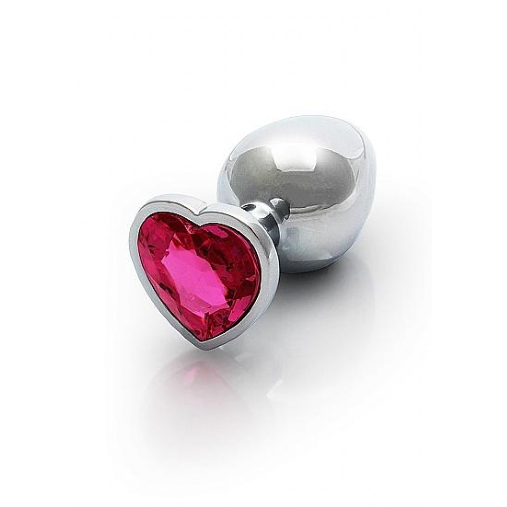 Heart Gem Butt Plug Medium Silver Rubellite Pink - Anal Plugs