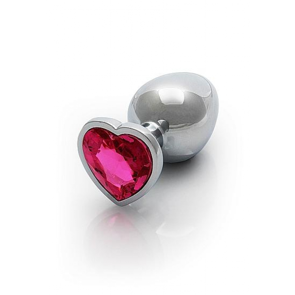 Heart Gem Butt Plug Large Silver Rubellite Pink - Anal Plugs