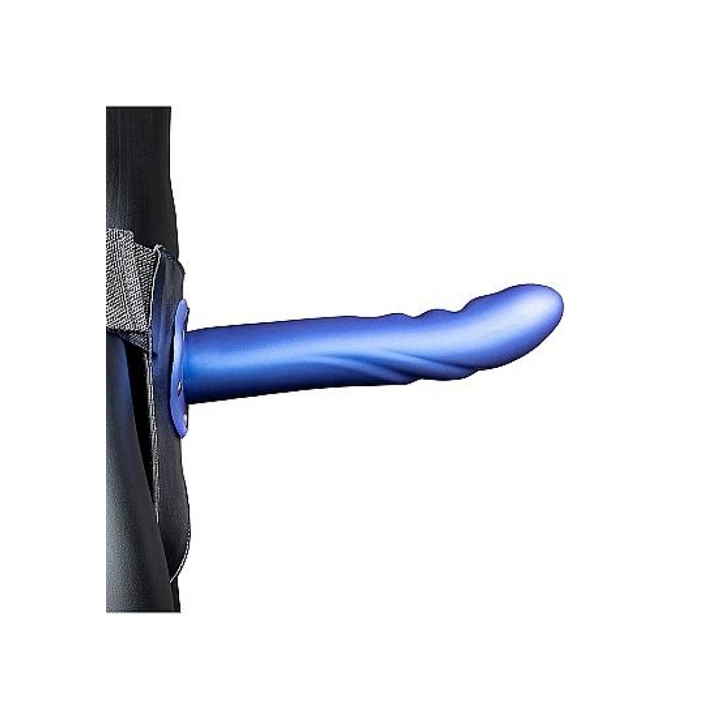 Ouch! Textured Curved Hollow Strap-on 8in Metallic Blue - Harness & Dong Sets