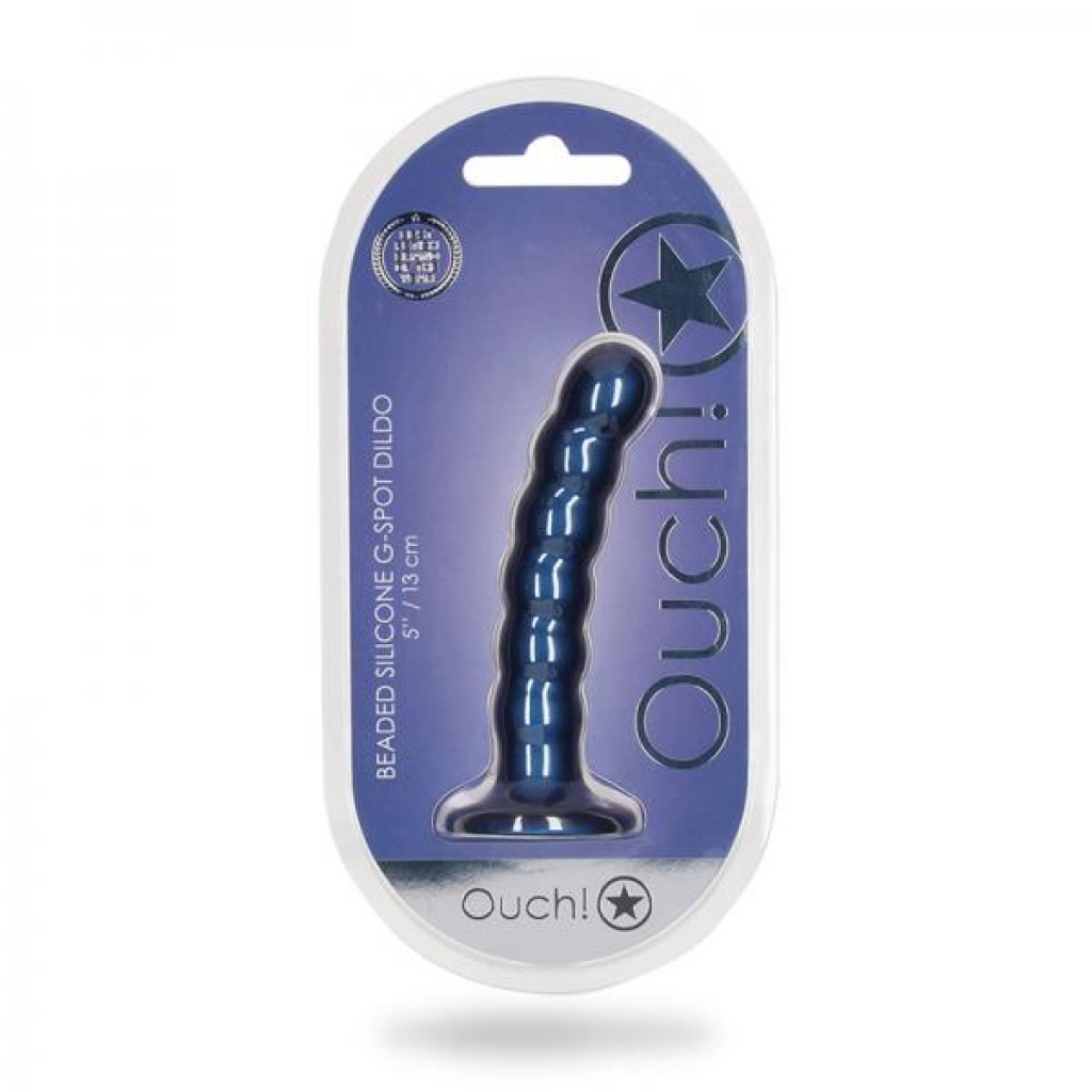 Ouch! Beaded Silicone G-spot Dildo 5 In Metallic Blue - Realistic Dildos & Dongs