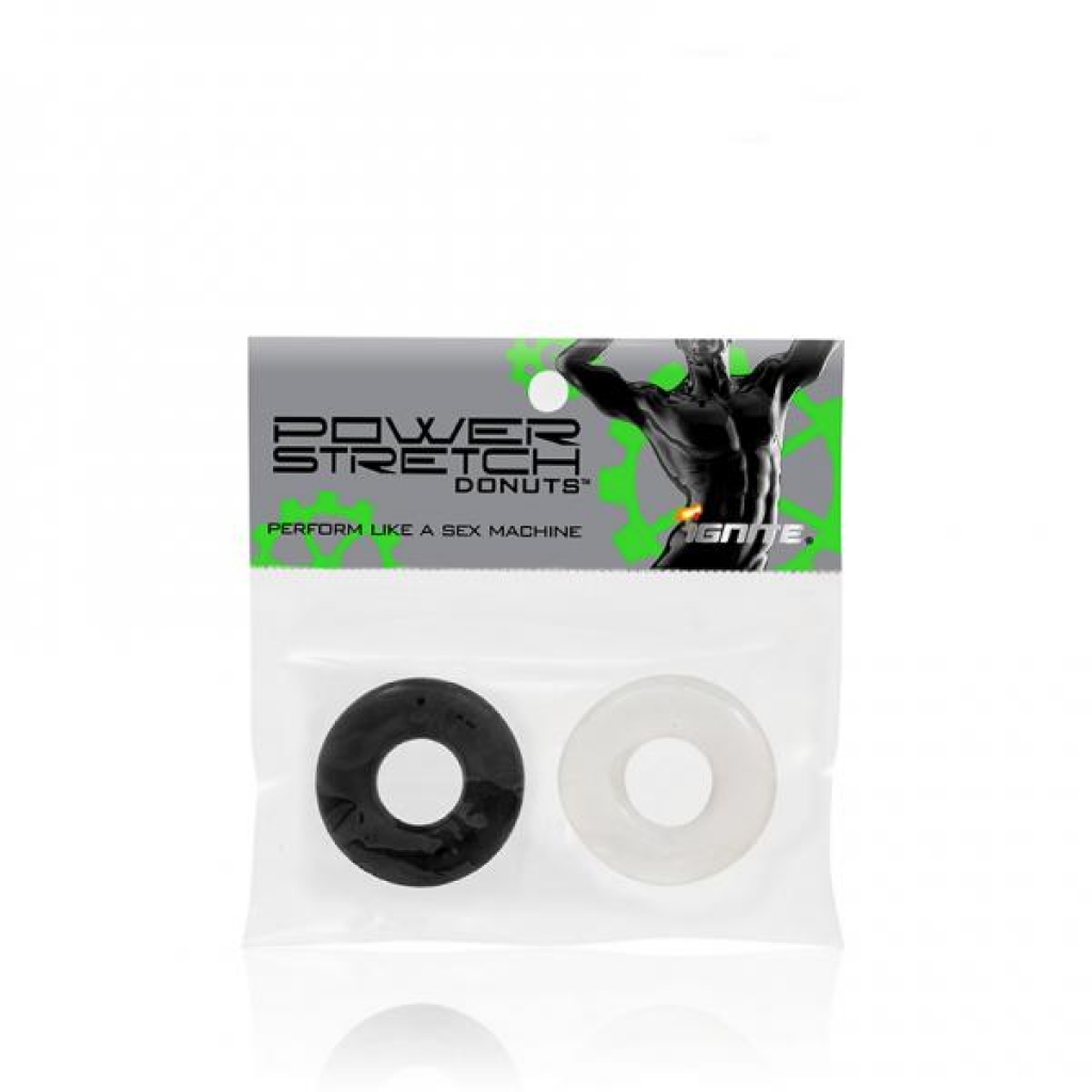 Power Stretch Donuts 2 Pack - Black/Clear - Classic Penis Rings