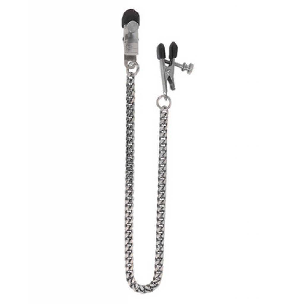 Adjustable Broad Tip Nipple Clamps With Jewel Chain Silver - Nipple Clamps