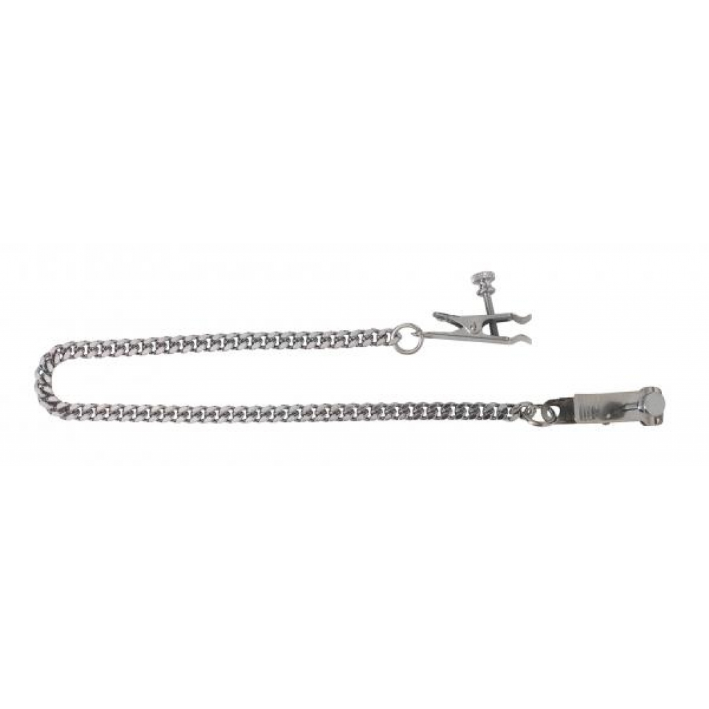 Adjustable Duck Bill Nipple Clamps With Jewel Chain Silver - Nipple Clamps