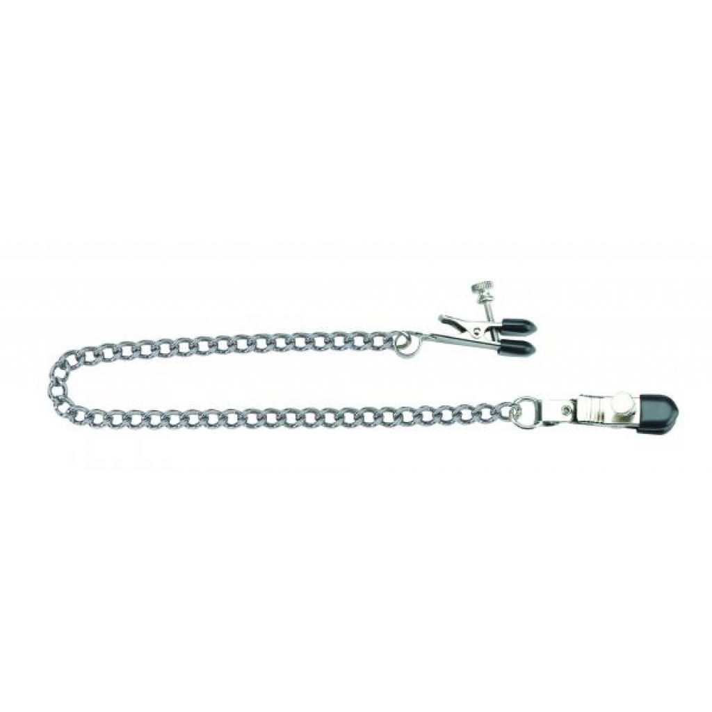Adjustable Broad Tip Nipple Clamps With Loop And Link Chain Silver - Nipple Clamps