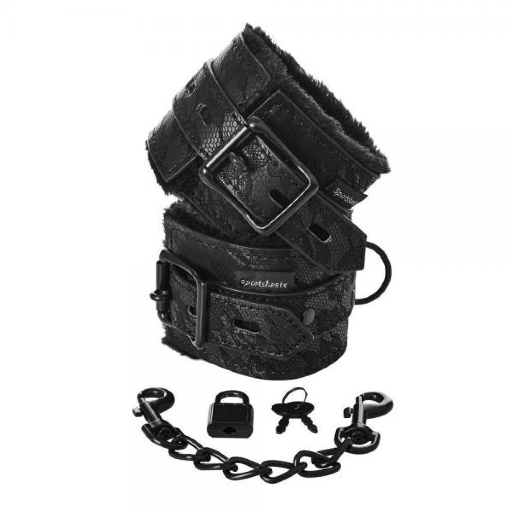 Sincerely Lace Fur Lined Handcuffs Black - Handcuffs