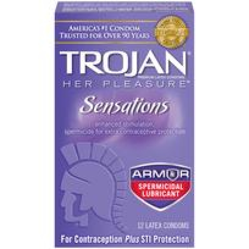 Trojan Her Pleasure Sensations Armor Spermicidal Condoms 12 Pack - Condoms