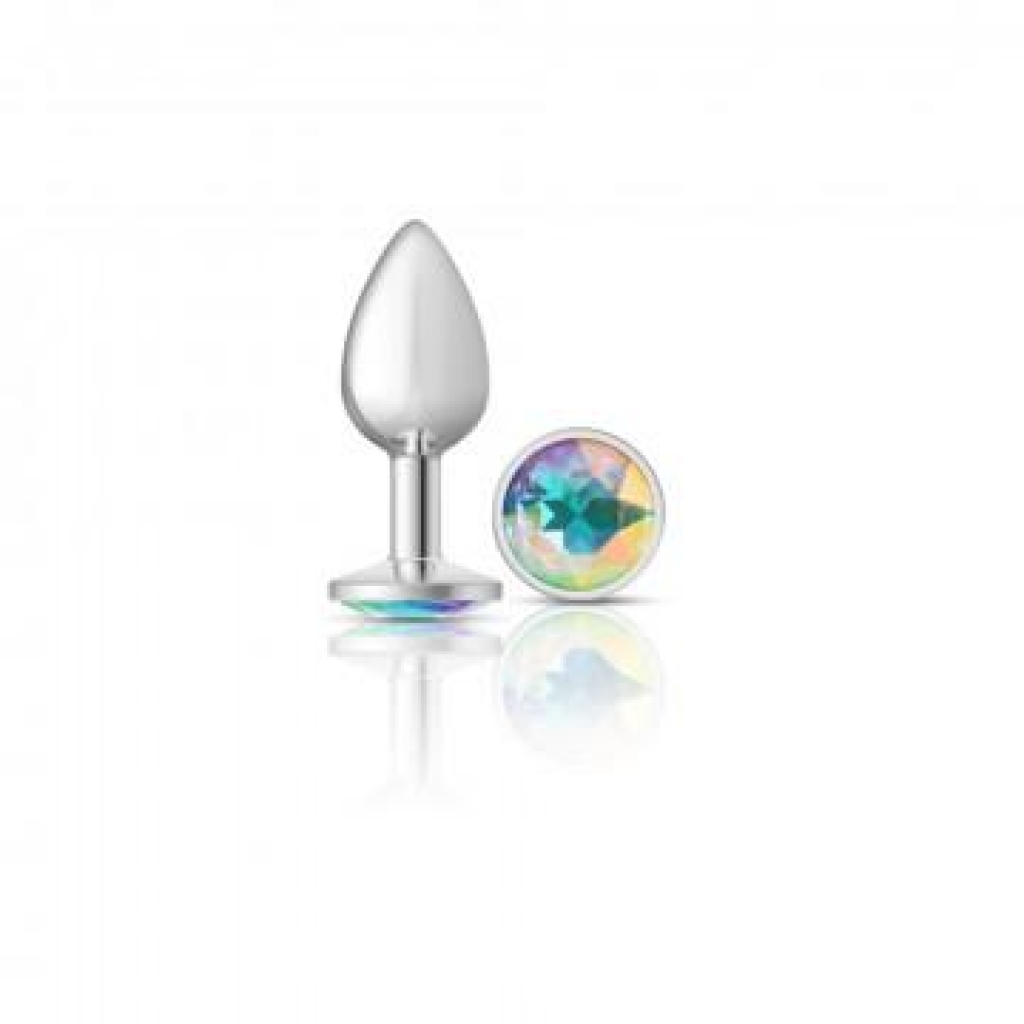 Cheeky Charms Round Clear Iridescent Small Silver Plug - Anal Plugs