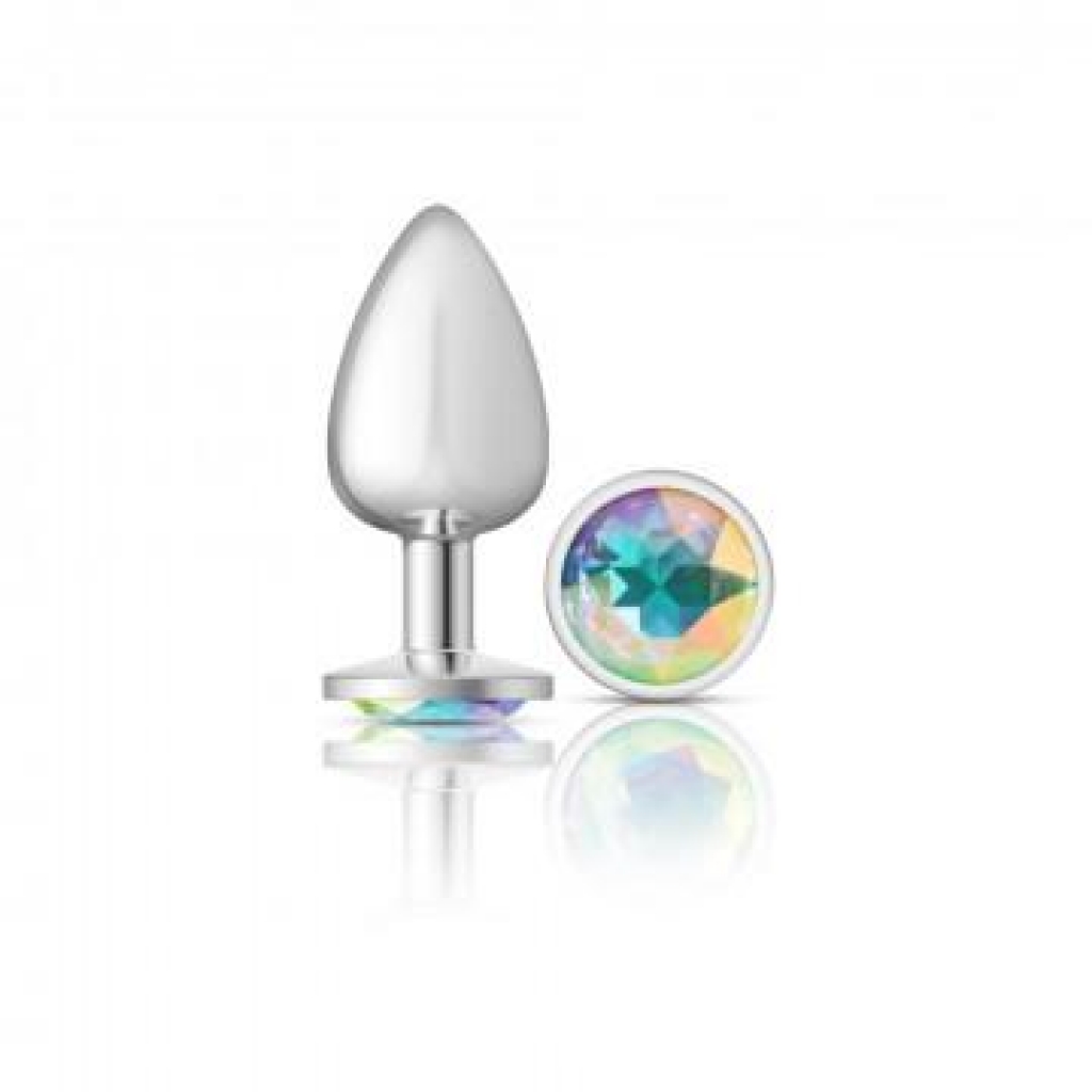 Cheeky Charms Round Clear Iridescent Large Silver Plug - Anal Plugs