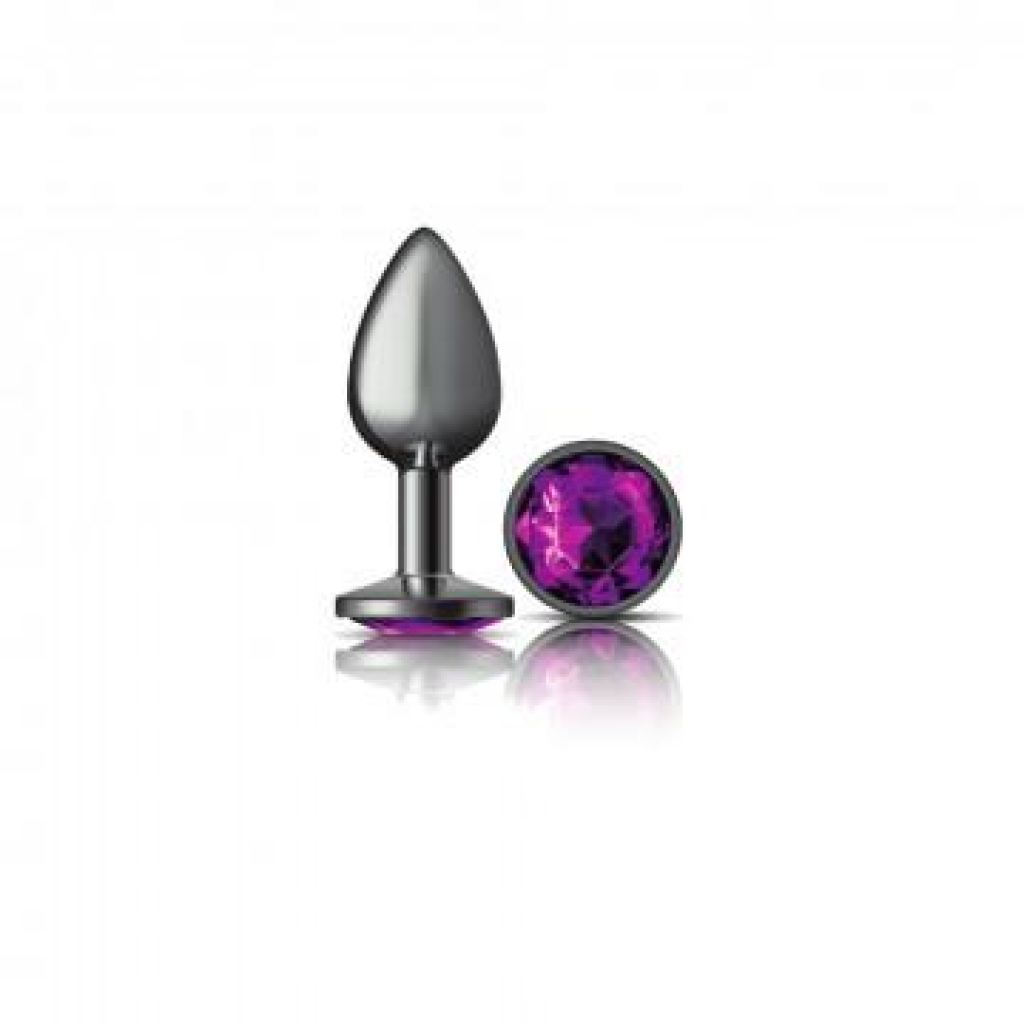 Cheeky Charms Round Purple Small Gunmetal Butt Plug - Anal Plugs