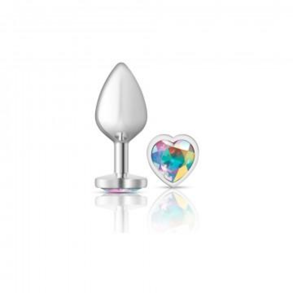 Cheeky Charms Heart Clear Iridescent Medium Silver Plug - Anal Plugs