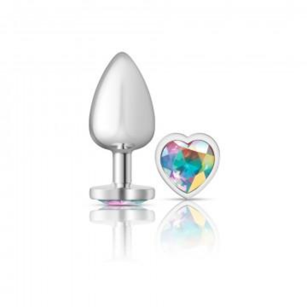 Cheeky Charms Heart Clear Iridescent Large Silver Plug - Anal Plugs
