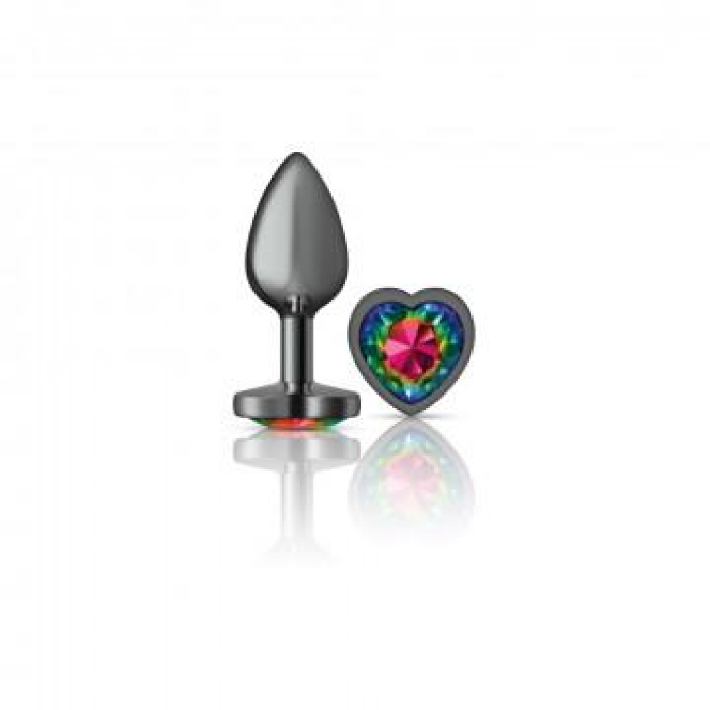 Cheeky Charms Heart Rainbow Small Gunmetal Butt Plug - Anal Plugs