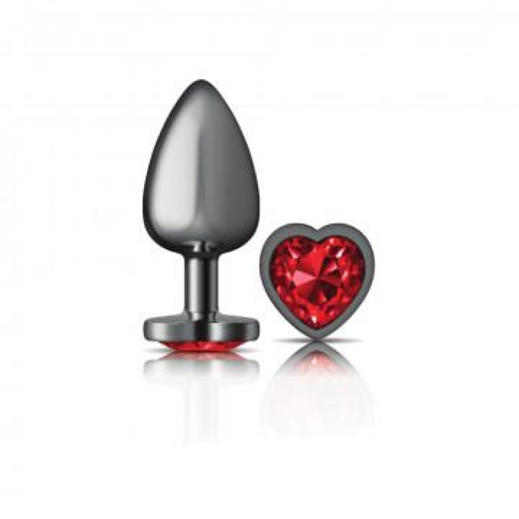 Cheeky Charms Heart Deep Red Large Gunmetal Butt Plug - Anal Plugs