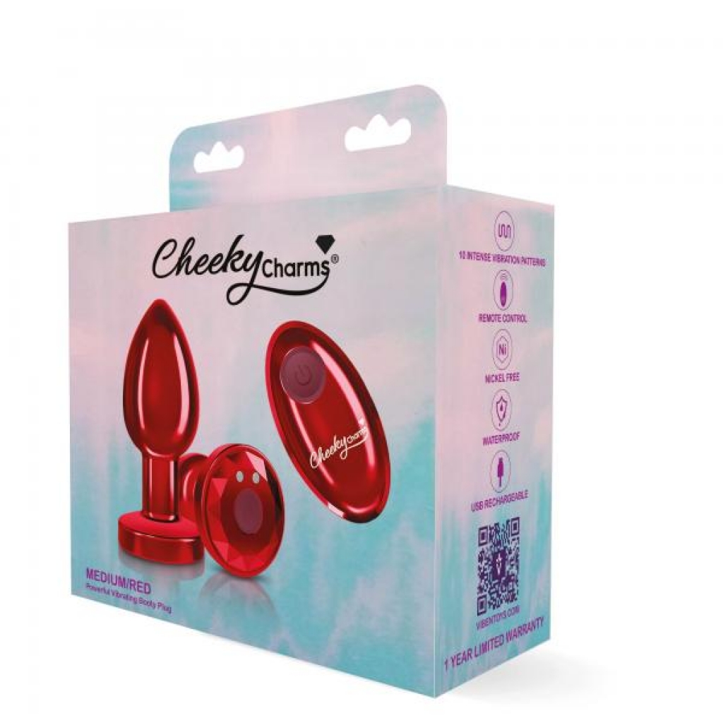 Cheeky Charms Vibrating Metal Plug Red Medium W/ Remote - Anal Plugs