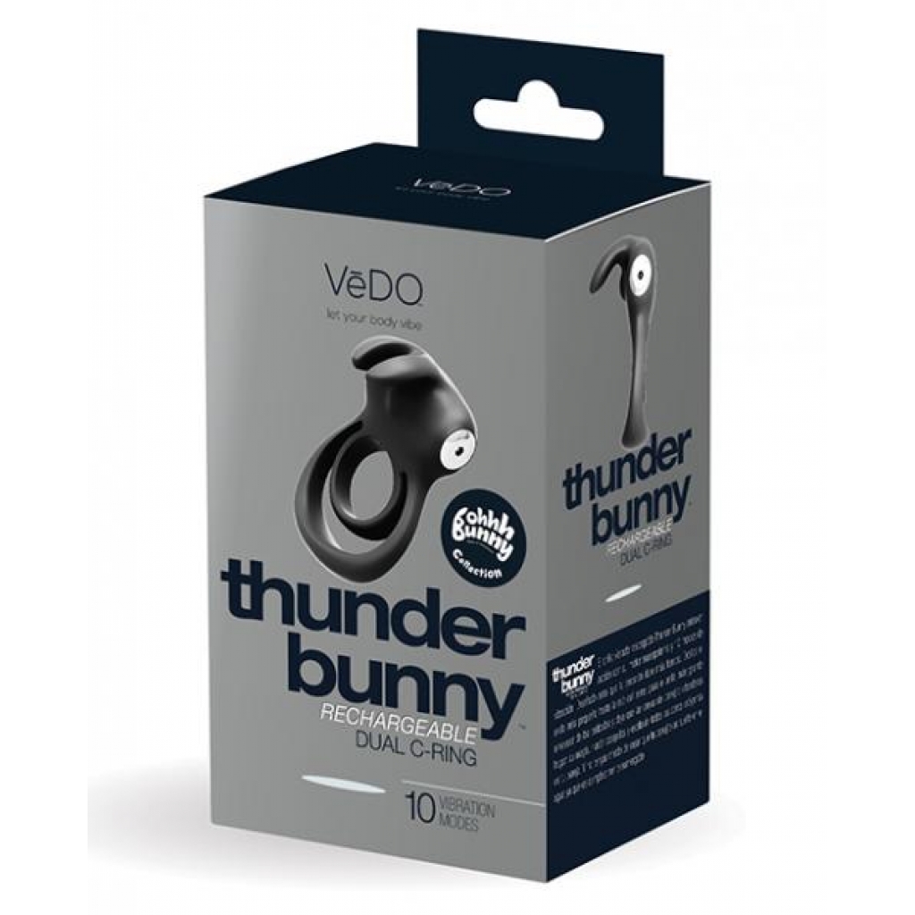 Vedo Thunder Bunny Dual Ring Rechargeable Black Pearl - Couples Vibrating Penis Rings